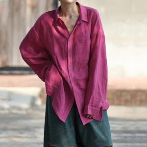 Oversized Linen Button Down Shirt: Handmade Loose Fit Tunic, Plus Size
