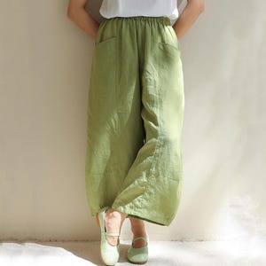 Leinenhose mit weitem Bein: Hose mit entspannter Passform im Vintage-Stil