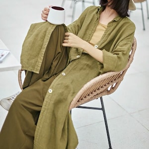 Pure Linen Oversized Cardigan Jacket Spring/Fall Wear, Loose Customizable Handmade Linen Jacket Vintage Cardigan, Linen Duster Women Outfit