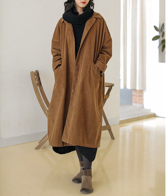 Trench Invernale Donna In Velluto A Coste Trapuntato Con Stampa Floreale E Bottoni Chinese – Taglie Comode - 3