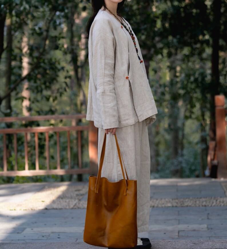100% Linen Kimono Coat Linen Duster Vintage Linen Cardigan Linen Wrap Shirt, Oversized Linen Short Jacket, Comfy and Soft Linen Clothing image 6