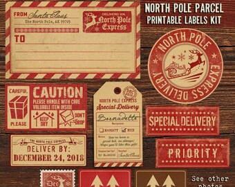 Santa's Gift Tag Printable Christmas Present parcel box label | from Santa Claus mail labels | North Pole delivery tags | Instant Download