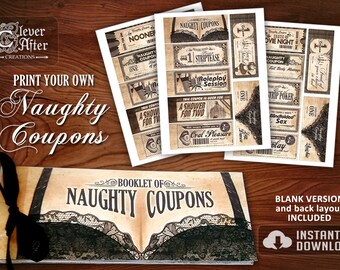 Naughty Coupons Book Printable Sexy Coupon Booklet Valentine Gift for Him Anniversary Gift husband boyfriend last minute vintage valentine's