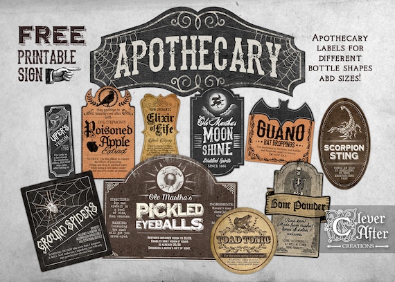 Apothecary Labels Witch's Apothecary Vintage Bottle Label - Etsy