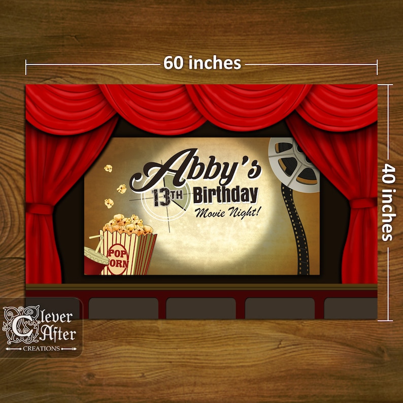 Movie Night Party Backdrop Printable backyard home theater poster cinema background birthday party sign decorations photobooth banner