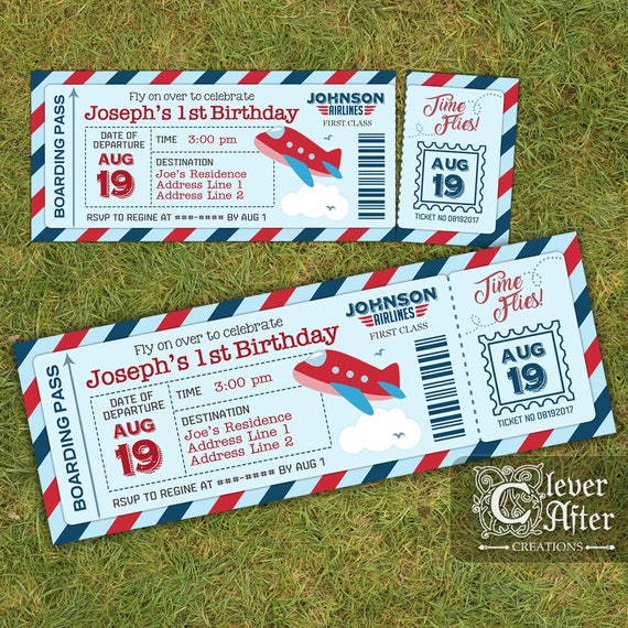 Airplane Birthday Invitation Airplane Ticket Party Invite Boy 