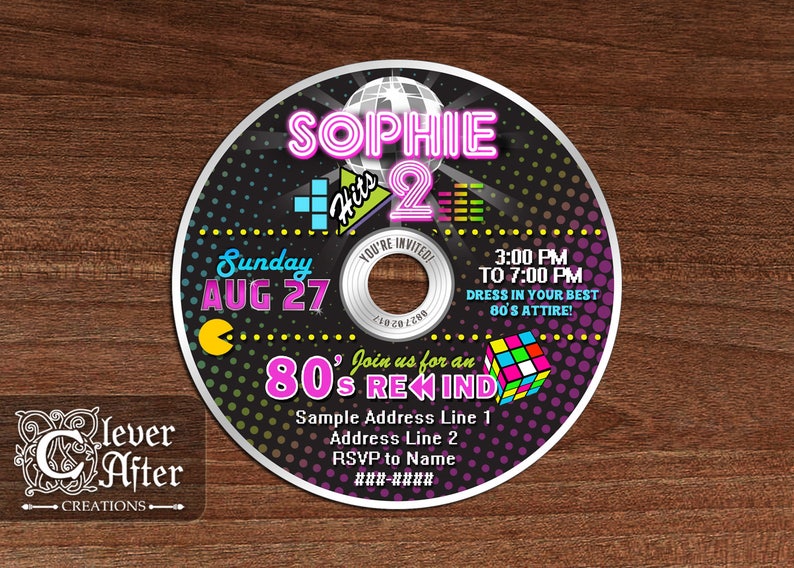 80 S Cd Invitation Awesome Eighties Disco Invite Colorful Etsy