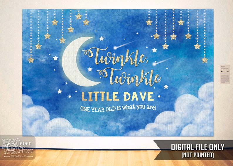 party banner sign photobooth Twinkle Twinkle Little Star backdrop boy or girl first birthday toddlers night sky background printable poster