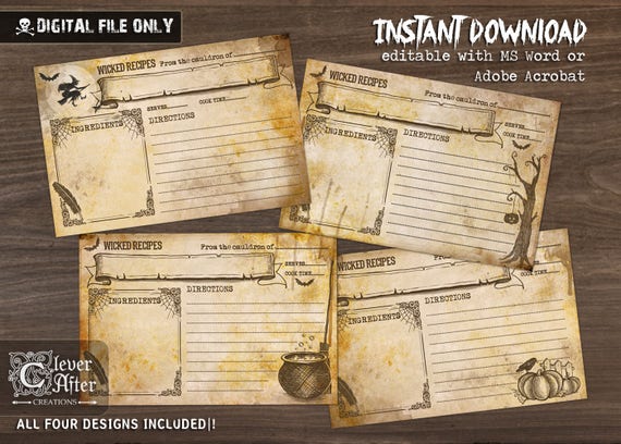 halloween recipe cards vintage witch recipe card printable blank diy instant download fall recipes kitchen witch giveaway editable ms word printable recipe cards vintage