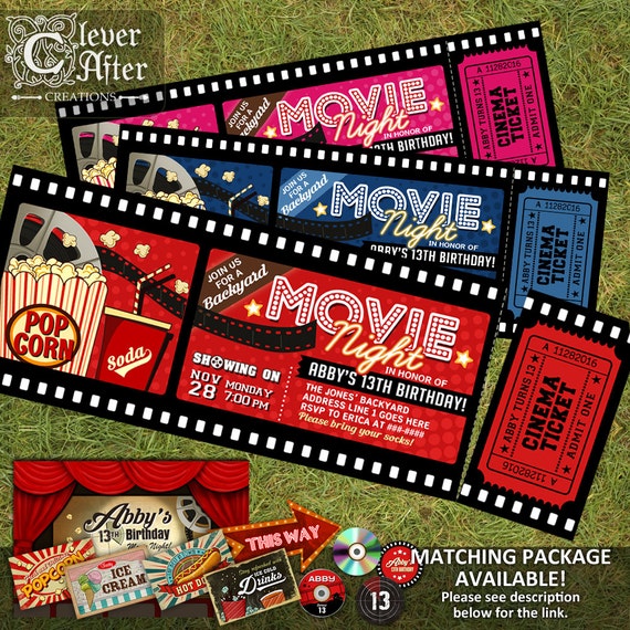 Movie Night Invitation Movie Night Ticket Invitation Movie Etsy