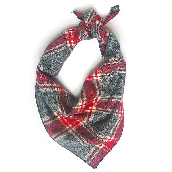 Gray & Red Plaid Flannel Bandana // Scarf // Wrap // Headband // Neckerchief // Neck Tie