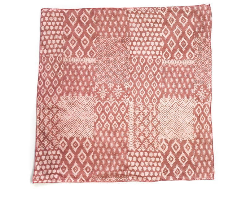Sienna Rose Pink Block Printed Bandana Scarf Wrap Headband Neckerchief Neck Tie