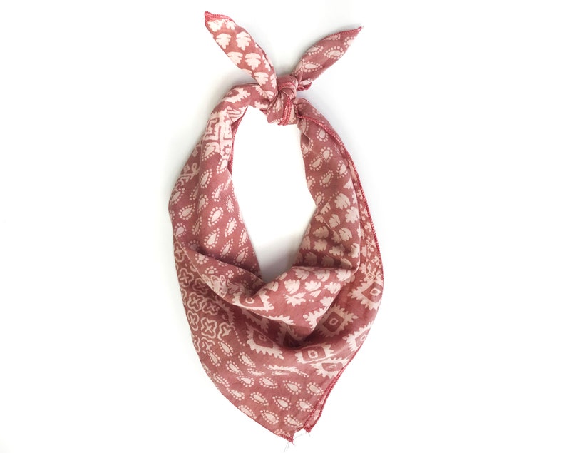 Sienna Rose Pink Block Printed Bandana Scarf Wrap Headband Neckerchief Neck Tie