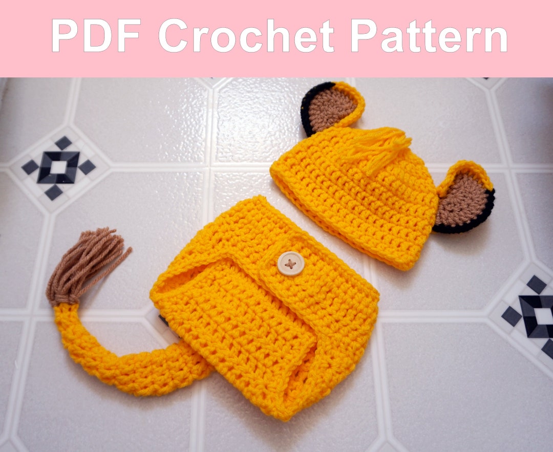 Lion Crochet Pattern Newborn Photo Outfit Boy, Hat and Diaper Cover