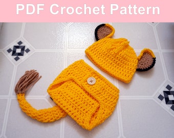 Lion Crochet Pattern Newborn Photo Outfit Boy, Hat and Diaper Cover Pattern, Baby Easter Gift