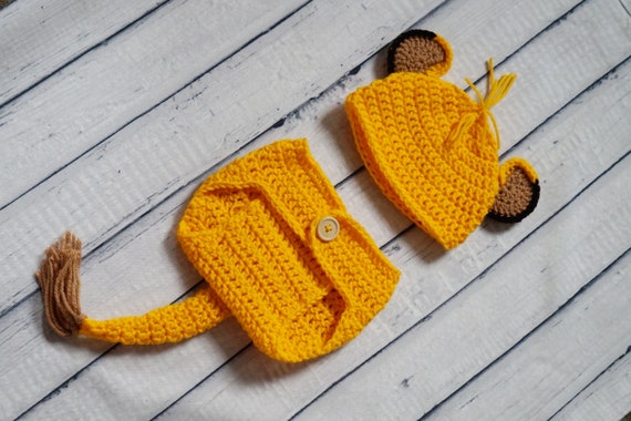 crochet cute baby lion bonnet nappy cover set gift photo props 0-3 months