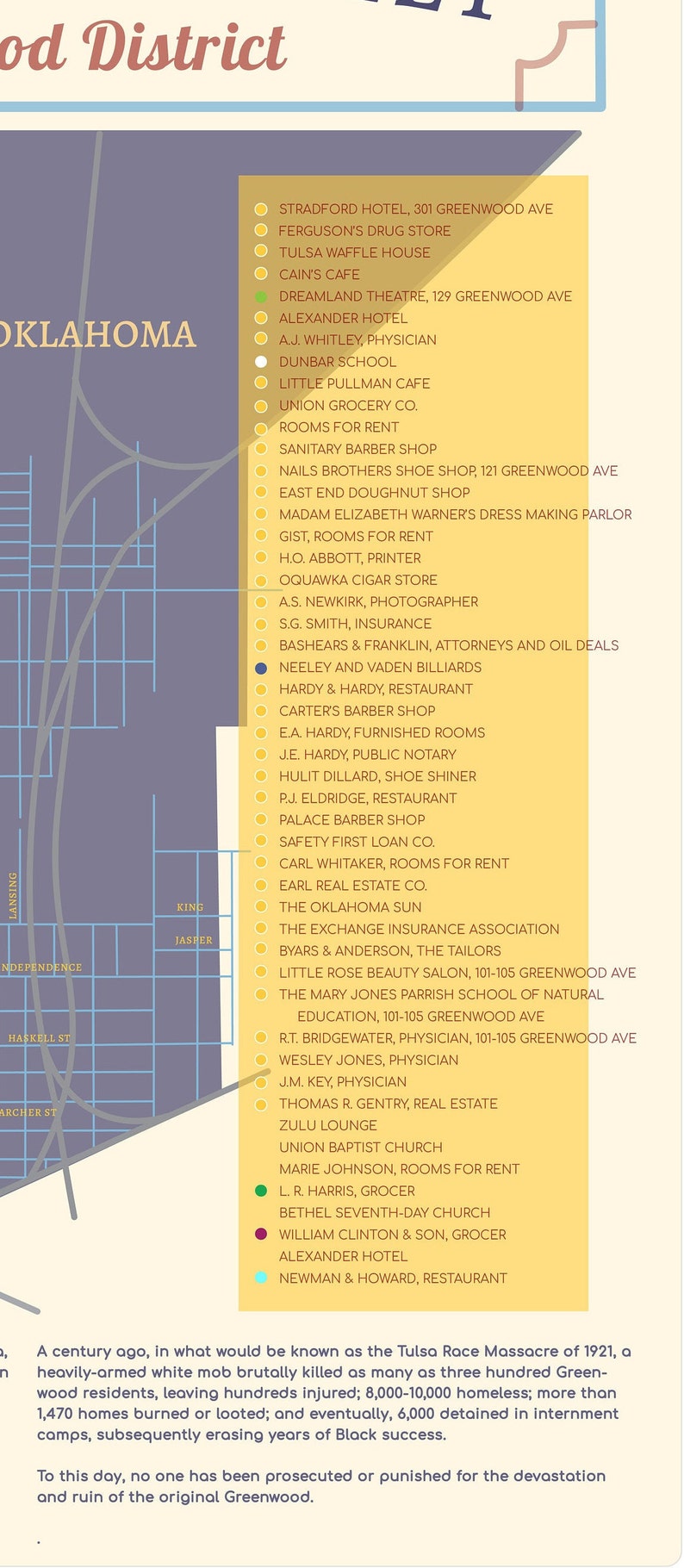Black Wall Street Poster Map Greenwood District Africanamerican