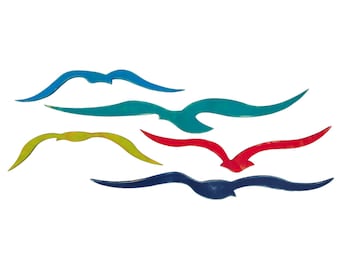 Handcrafted Seagull Wood Wall Decor, Coastal Beach House Art (Set of 5)