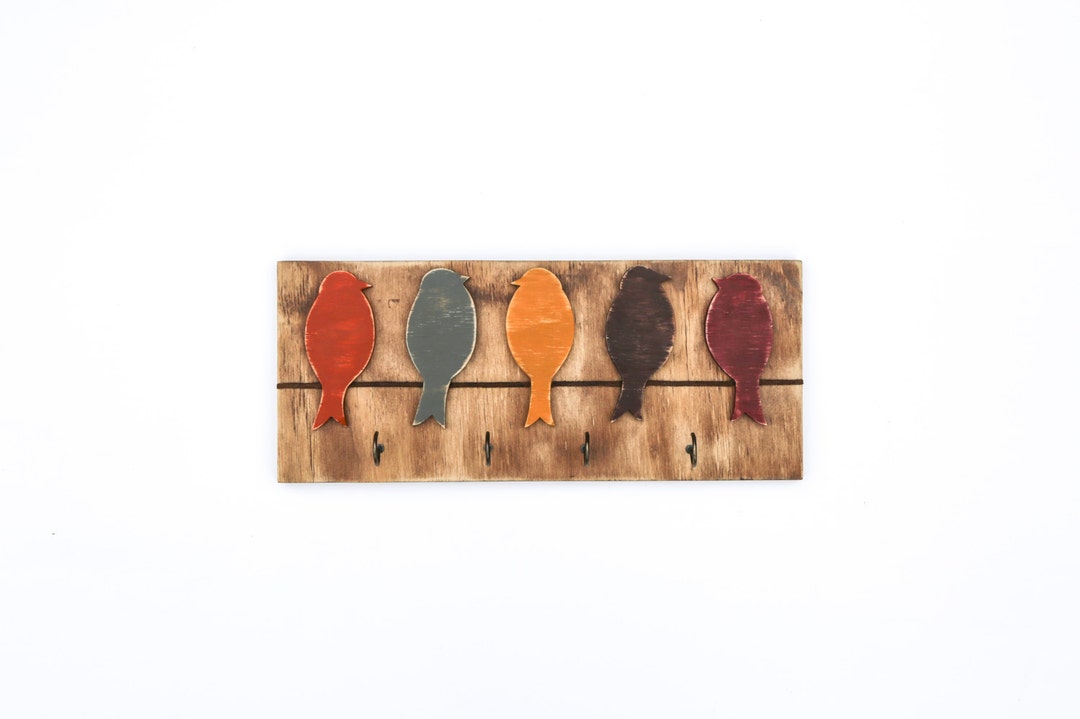 Birds on A Wire, Key Holder, Key Hook Rack, Bird Art, Wood Bird Decor ...