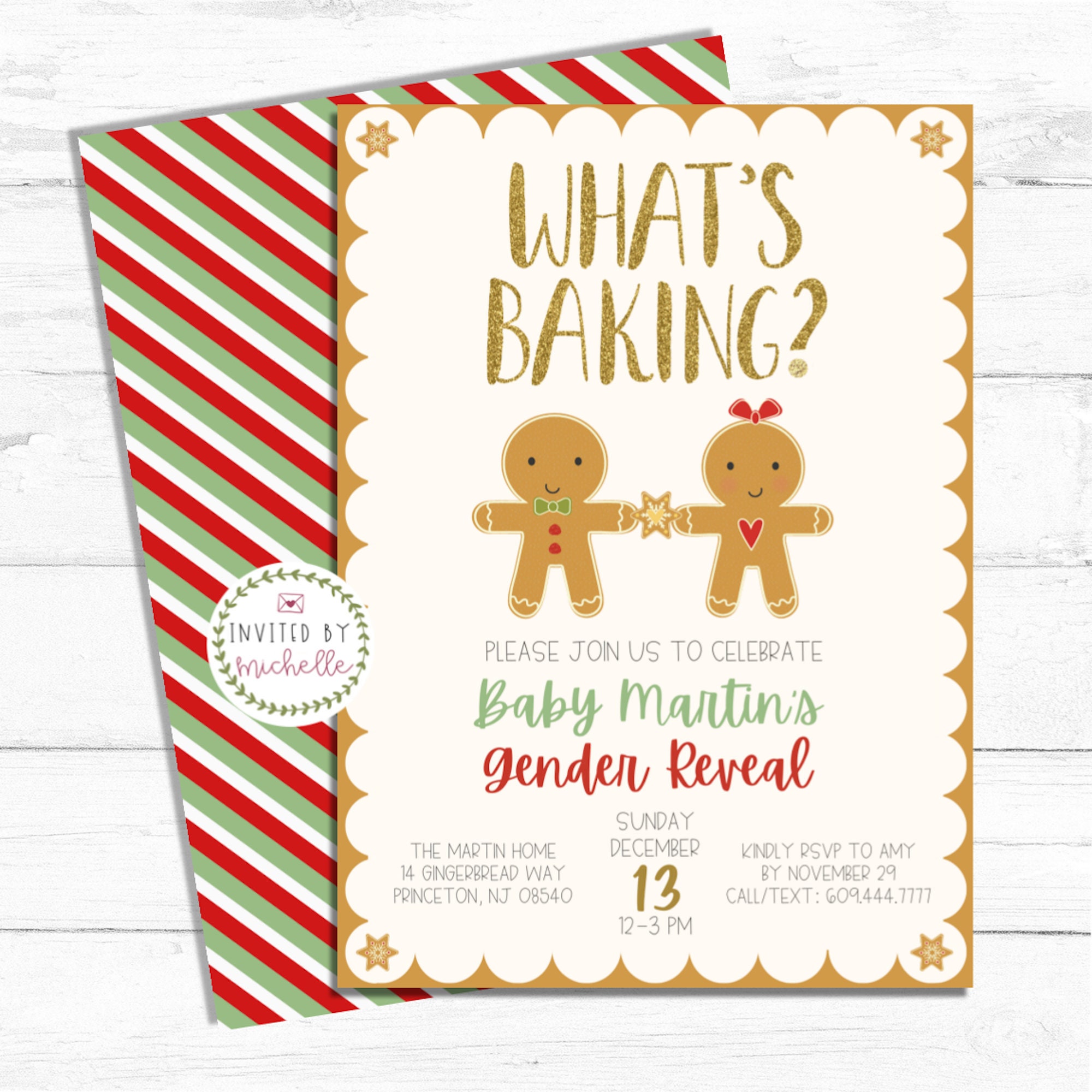 Gingerbread Gender Reveal Christmas Gender Reveal Invite Etsy
