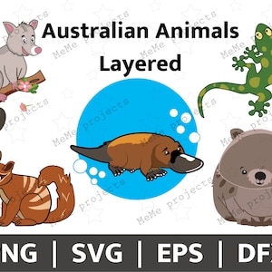 Liberte o espírito australiano: pacote definitivo de 5 adoráveis animais australianos SVG - gambá, numbat, lagartixa, ornitorrinco, wombat