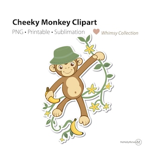 Cheeky Monkey PNG Clipart – Jungle Animal Illustration for Nursery Decor, Stickers, Kids Crafts