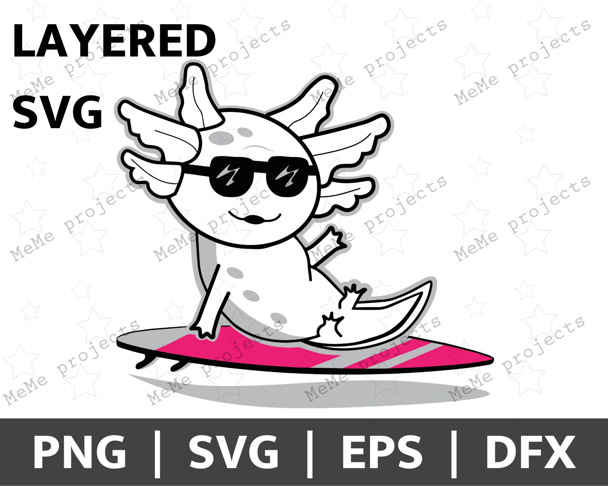 Axolotl on Surfboard SVG: Chilaxolotl Clipart (Digital Download)