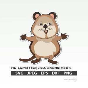 オーストラリアのクオッカ SVG | クリカット＆シルエットカットファイル | かわいい動物のクリップアート | レイヤード + フラット DXF Png Eps JPEG