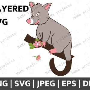 Gambá Australiano | Gambá em camadas para Cricut e Silhouette | Gambá SVG PNG EPS | Animal Australiano dfx | Gambá fofo png | Marsupial