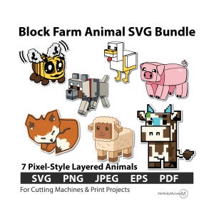 Block Farm Animal SVG Bundle | Layered Pixel Animals for Cricut & Silhouette