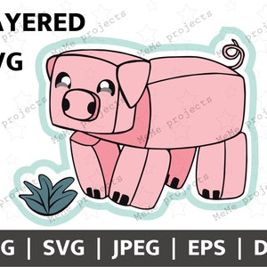 Cerdo / Bloque Cerdo Cricut / Cerdo en capas SVG PNG EPS / Cerdo de dibujos animados / Cerdo Clipart / Cerdo lindo / Silueta dfx / Blockcraft / Cerdo de juego