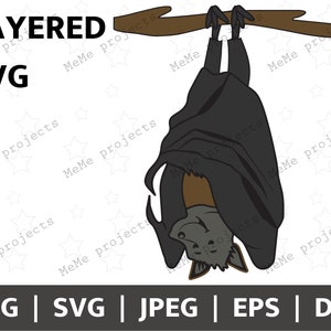 Australische hangende ondersteboven vliegende vosvleermuis | Vleermuis gelaagde Cricut | Vleermuis SVG | Inheems dier | Flying Fox-vleermuis PNG | Halloween | Nachtelijk