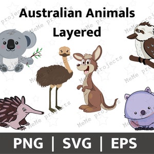 Pack d'animaux australiens | Koala | Kangourou | Émeu | Échidné | Kookaburra | Wombat | Animaux australiens SVG | Pack faune australienne