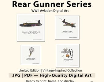 Hinten Gunner Serie | WW2 Bomber Kunst | Vintage Militärflugzeug | RAF Digital Download