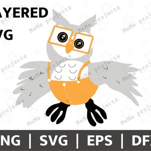 Owl with Glasses | Layered for Cricut & Silhouette | Cartoon Owl SVG PNG EPS | Cute Birds | Owl Clipart | Baby Owl | Children&#39;s Owl