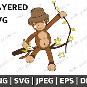 Cheeky Monkey | Monkey Cricut & Silhouette | Monkey Cartoon | Monkey in Tree | Cheeky Monkey PNG DFX EPS | Monkey Clipart | Monkey T-Shirt