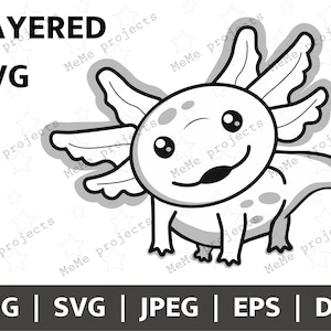 Axolotl, Axolotl Cricut, Layered Axolotl SVG, Cartoon Axolotl, Axolotl Outline, Axolotl PNG, Axolotl Clipart, Cute Axolotl, Axolotl Image