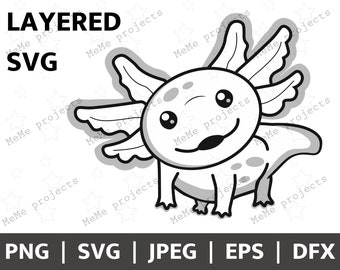 Axolotl, Axolotl Cricut, Layered Axolotl SVG, Cartoon Axolotl, Axolotl Outline, Axolotl PNG, Axolotl Clipart, Cute Axolotl, Axolotl Image