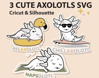 Ensemble SVG Axolotl Kawaii | Fichiers de découpe en couches pour Cricut
