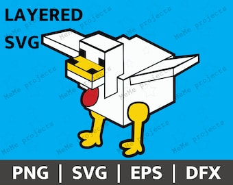Block Chicken SVG: Layered Cartoon Clipart (Digital Download)
