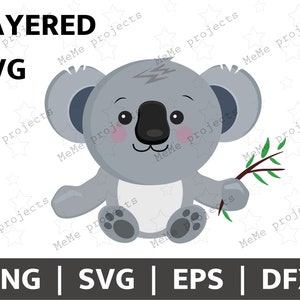 Australian Koala | Cute Koala Bear | Animal SVG DFX PNG  | Australia | Layered Cricut and Silhouette | baby clothing designs | Koala Clipart
