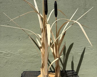 CATTAIL, Hand carved/sculpted wooden, painted and sealed. Group of 3
