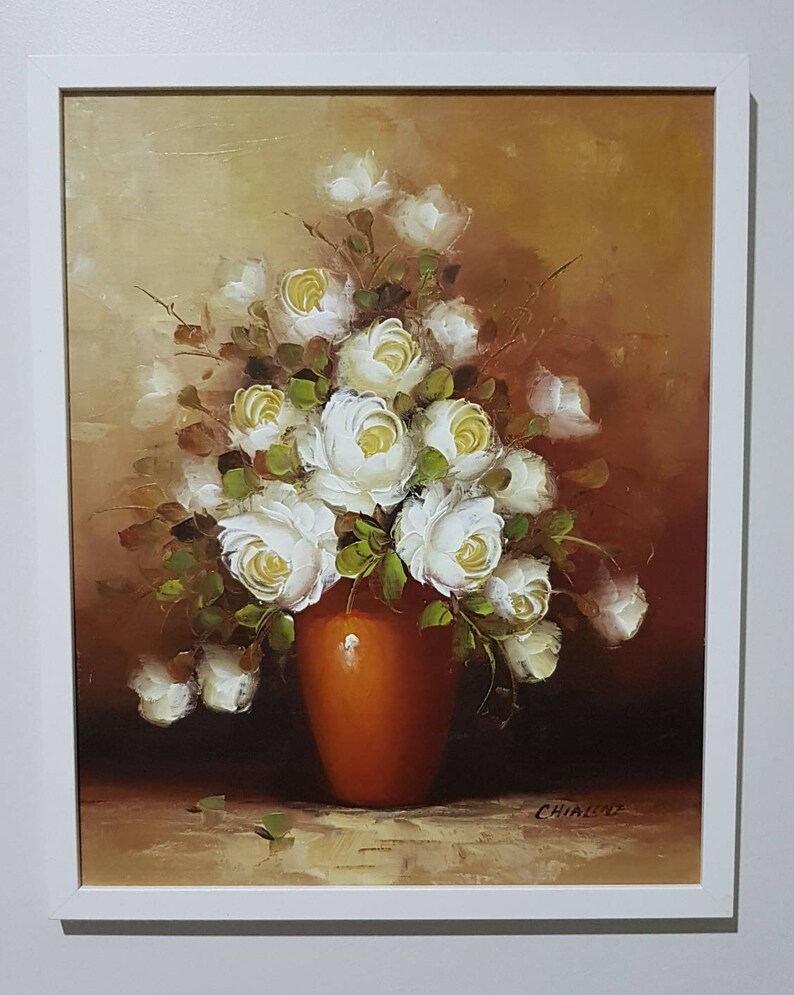 Oil Painting White Roses Painting Floral Art Wall Art Etsy