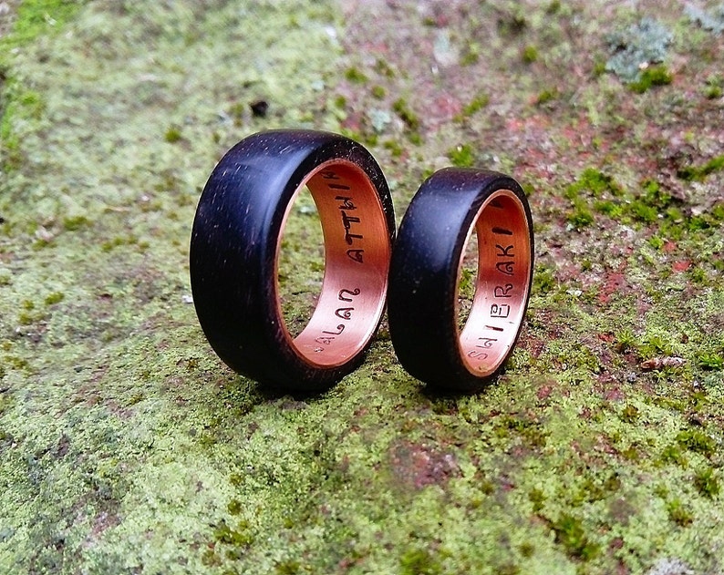 Yer Jalan Atthirari Anni Shekh Ma Shieraki Anni Moon of my life My sun and stars rings Ebony and copper rings geek wedding rings