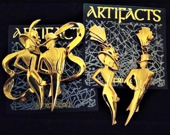 Brooch Dancing Silver Plated NEW Vintage on Card Dapper Roaring 20s Gift JJ Jonette Double Date Couples Pin Gatsby Couple