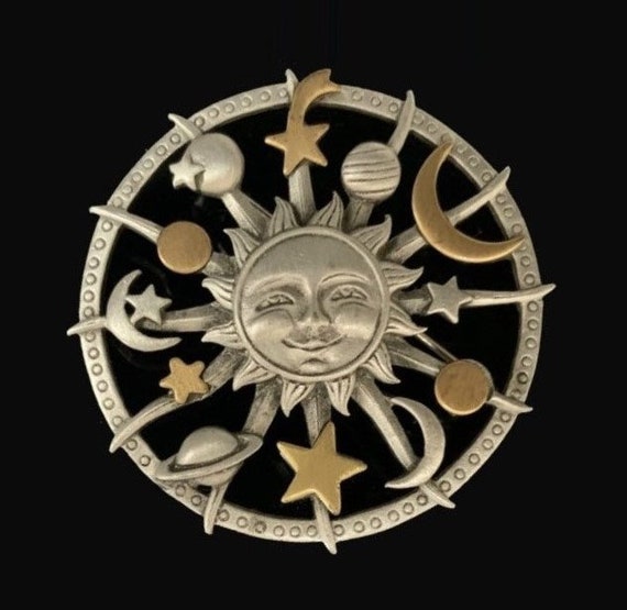JJ Jonette Celestial Solar System Brooch Pin Silve