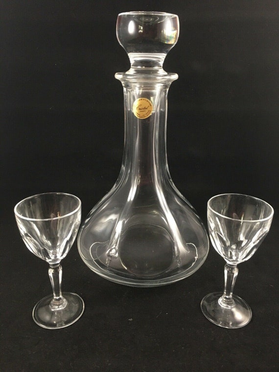 Lead Crystal Wine Decanter with Top 2 Glasses France Cristal Etsy
