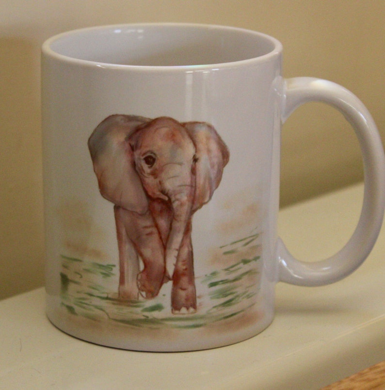 Elephant mug Baby elephant on a white ceramic mug Elephant Etsy