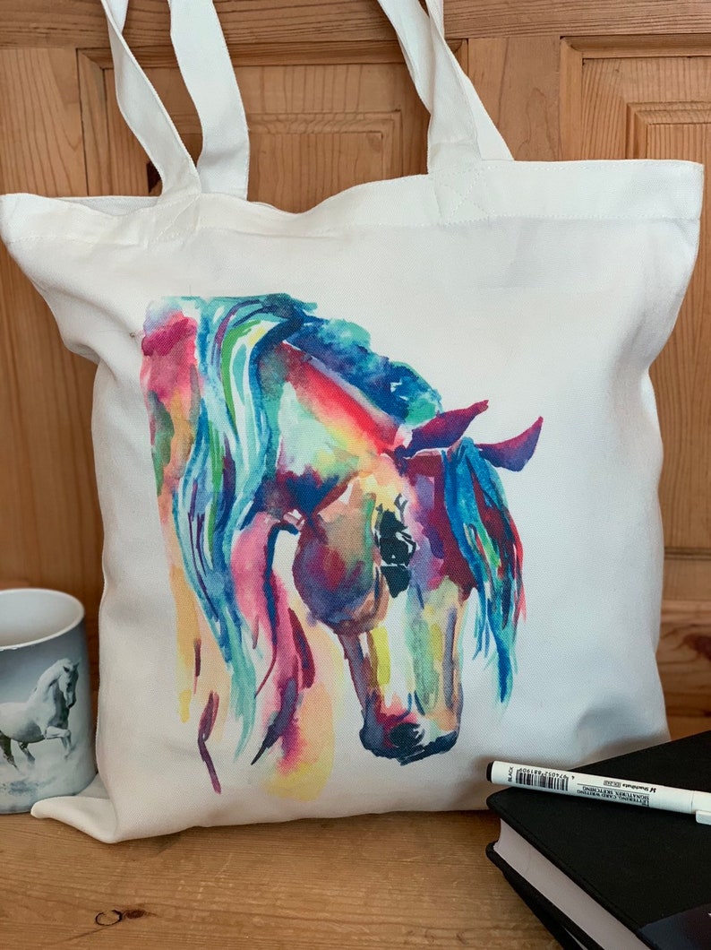Custom rainbow Horse Eco tote bag made from recycled plastic bottles Horse tote bag Personalised Rainbow Horse
