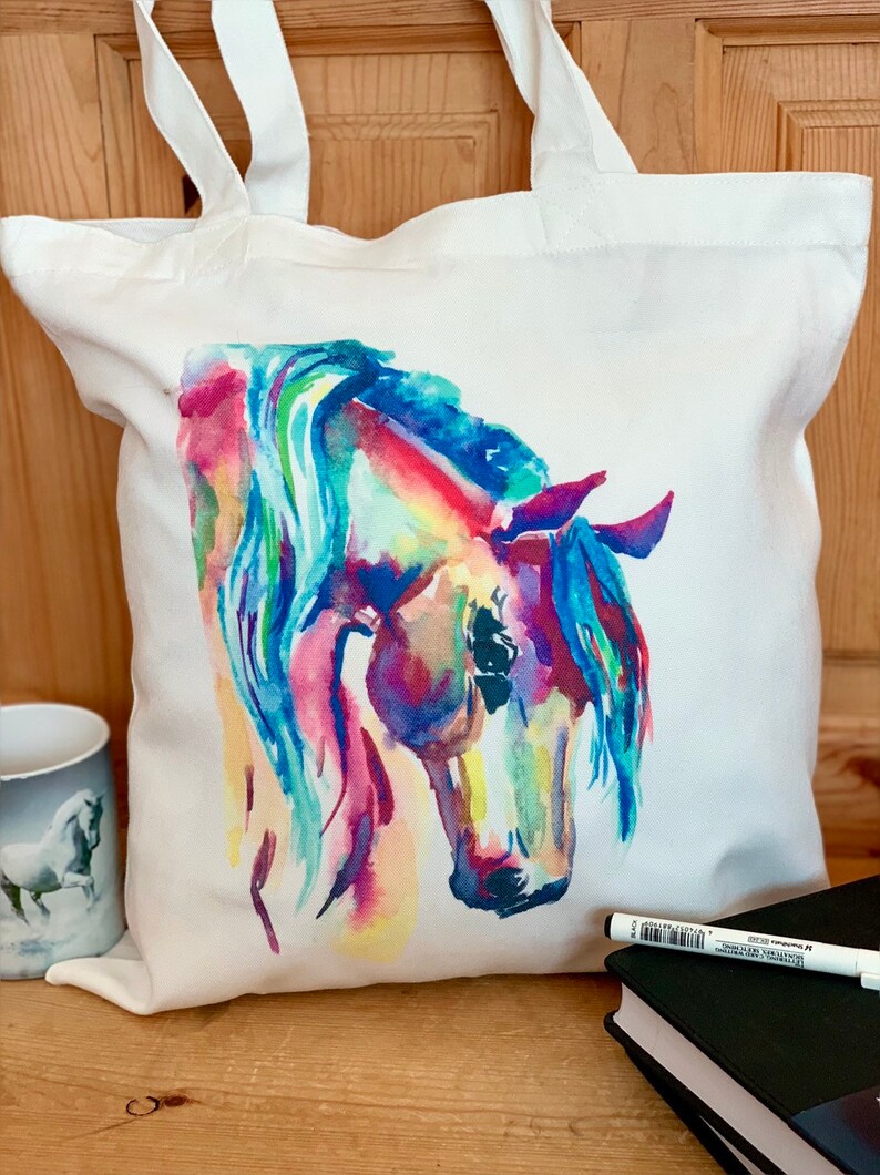 Custom rainbow Horse Eco tote bag made from recycled plastic bottles Horse tote bag Personalised Rainbow Horse